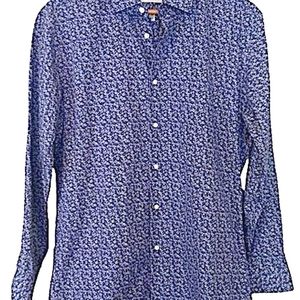 BEN SHERMAN Blue/White Floral Print Long Sleeve Button-down Shirt 17.5 XL